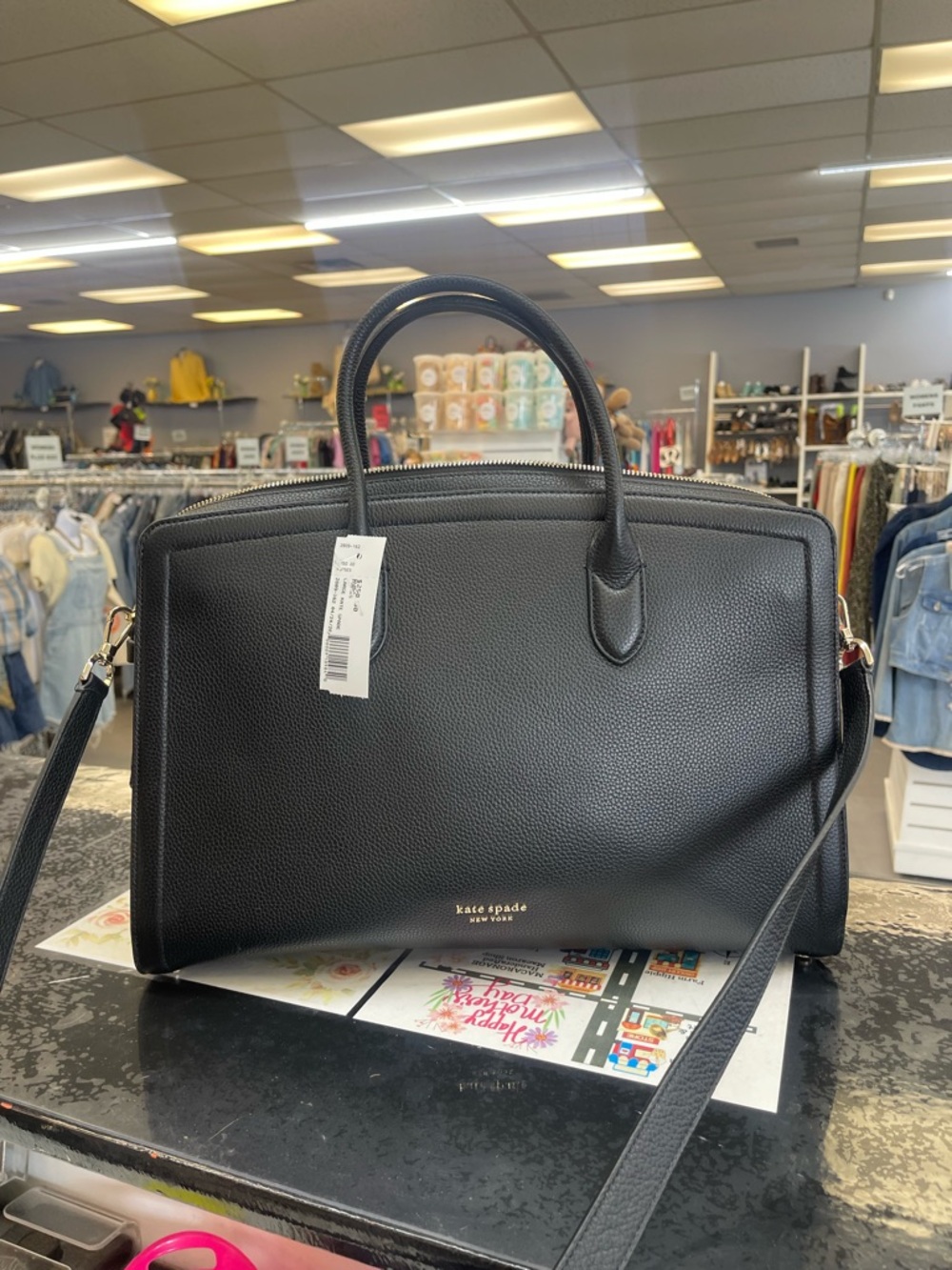 kate spade Black Pebbled Leather Satchel with Detachable Strap